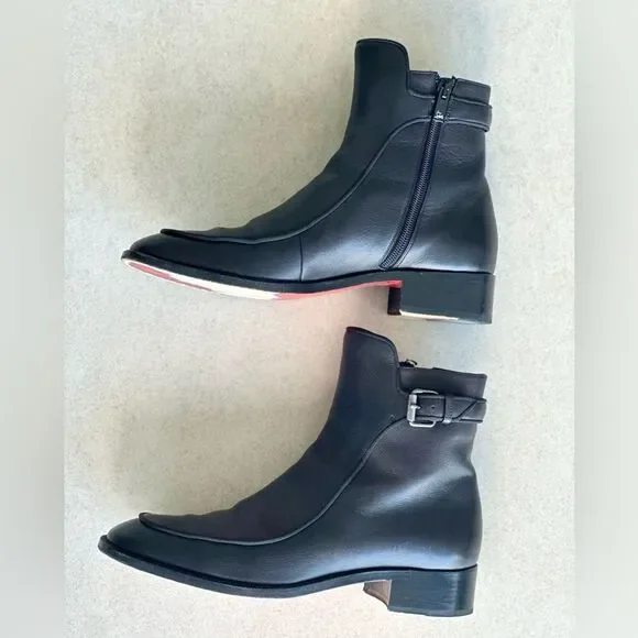 CHRISTIAN LOUBOUTIN Calfskin Ecritoir Black Flat Ankle Boots size 38 - Picture 5 of 12
